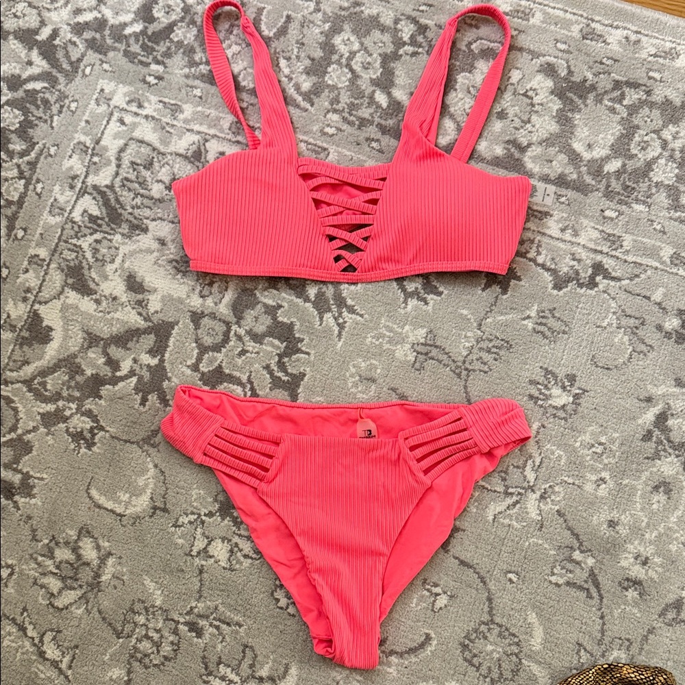 Pink Ribbed Bikini Set